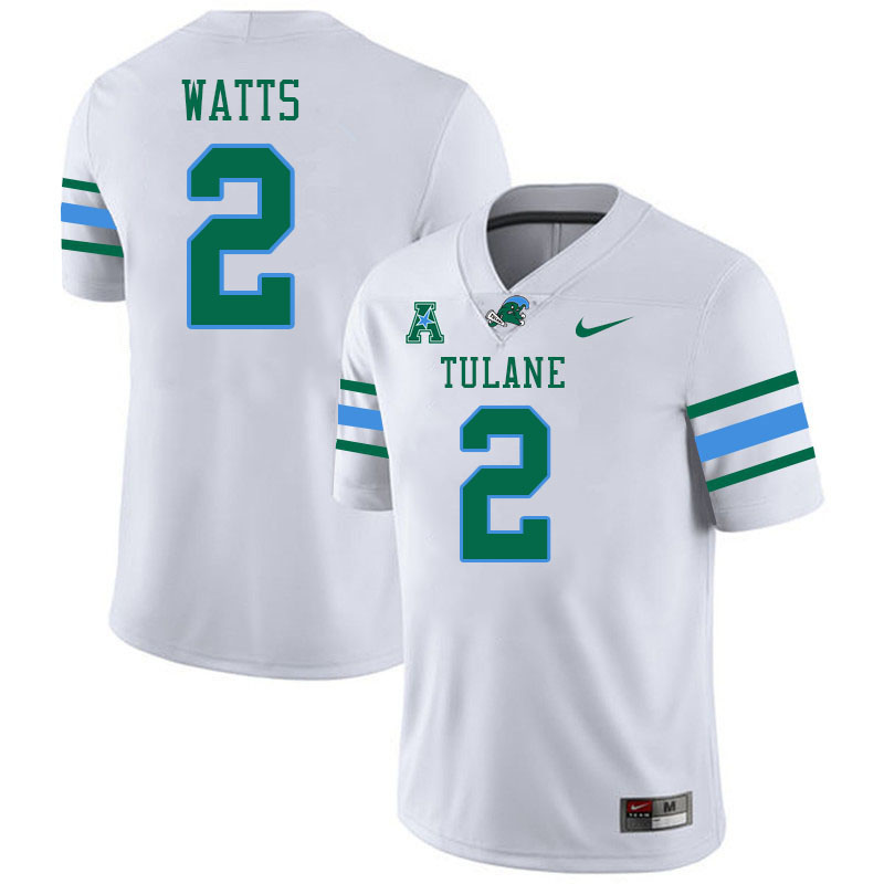 Tulane Green Wave #2 Duece Watts College Football Jerseys Stitched Sale-White